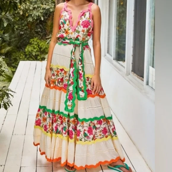 chinese dress ladies Toucans Scarf Sand Midi Dress  FARM Rio
